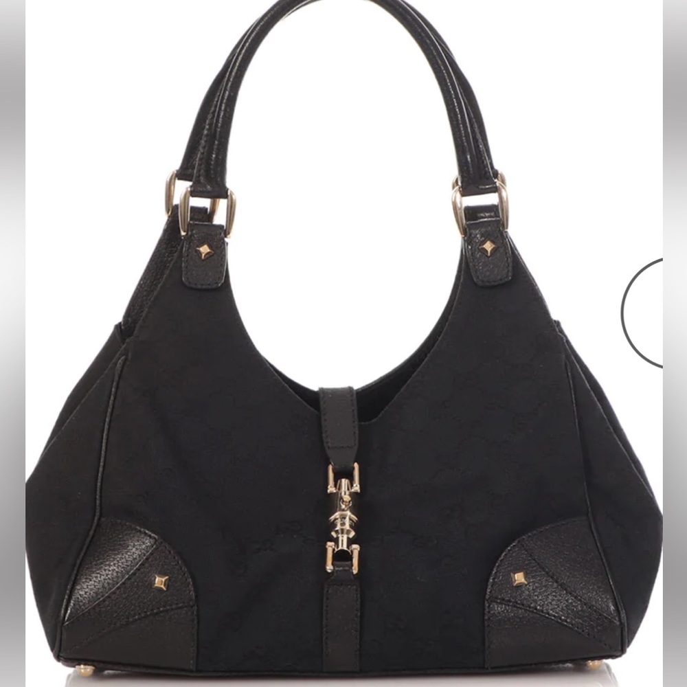 Authentic GUCCI Bardot Black Monogram Shoulder Bag - Vintage